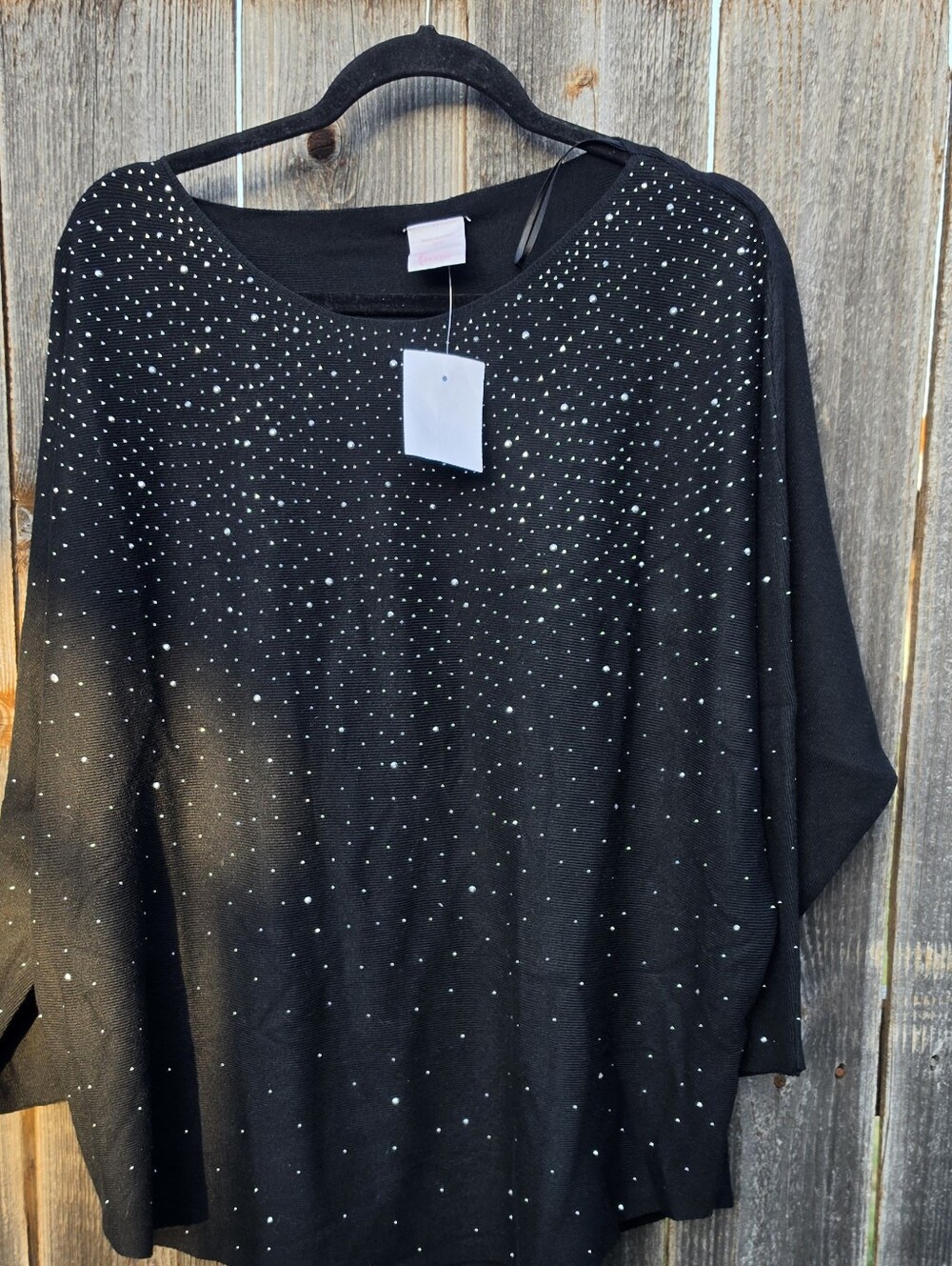 Black Rhinestone Embellished Tunic Top | Size 2X